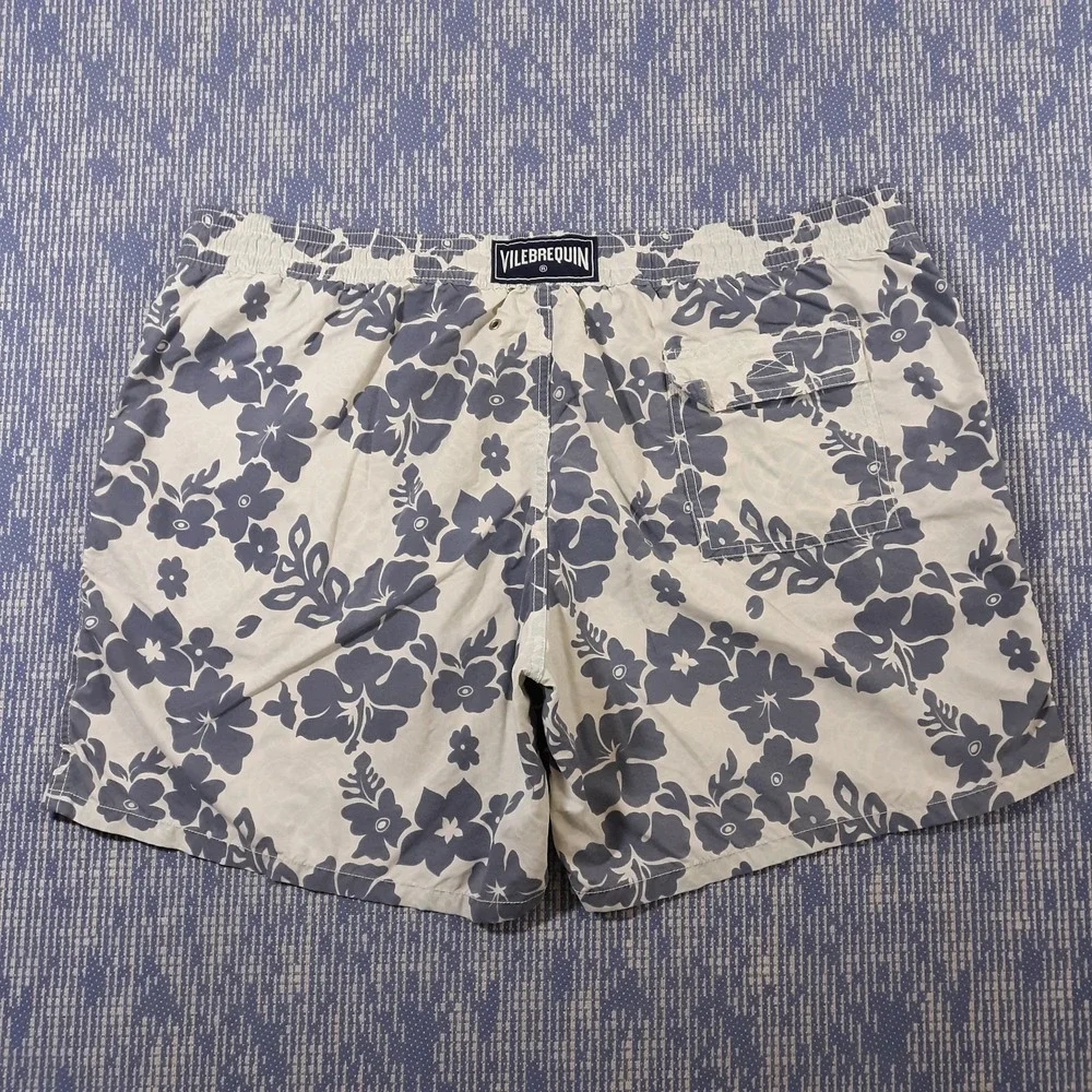 Vilebrequin Swim Trunks Shorts Unlined Mens 2XL 40 x 6 Floral White Blue Beach